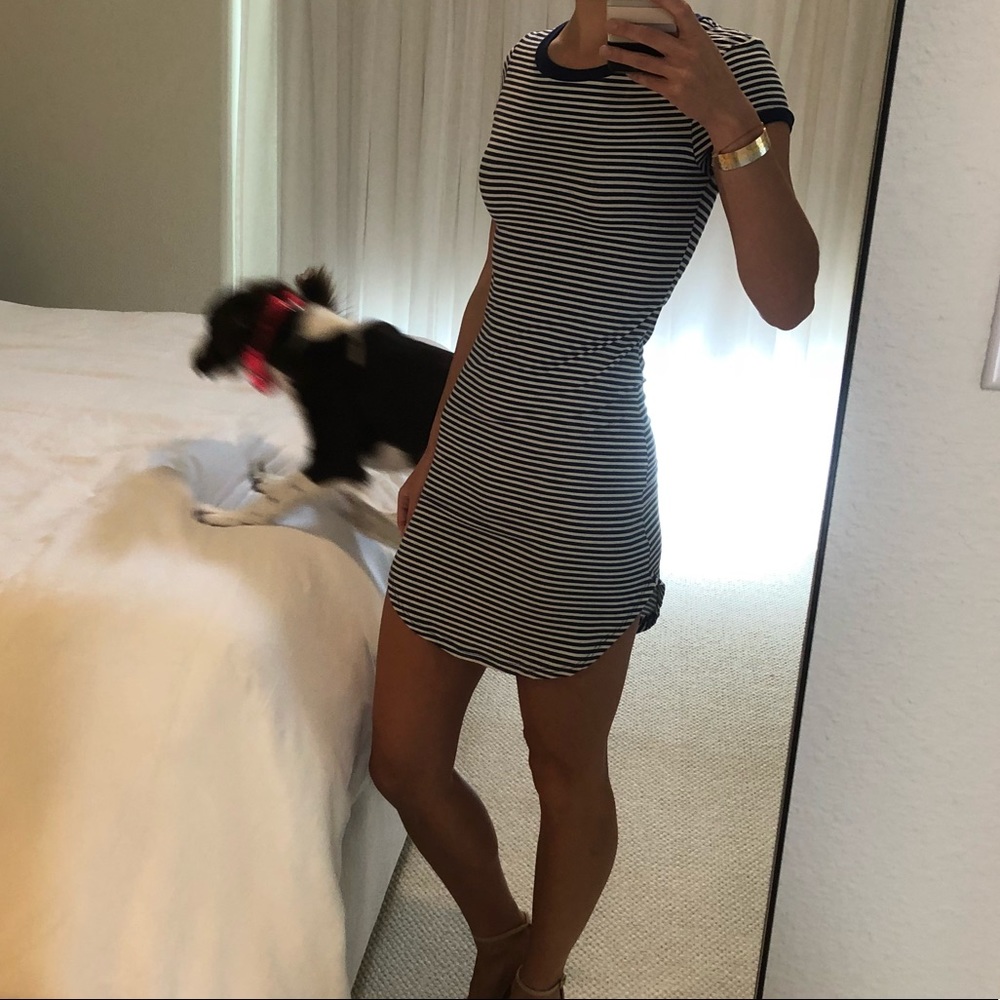 Navy and white striped T-shirt dress